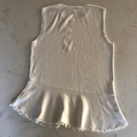 Theory Briselle Prosecco Sleeveless Crew Neck Asymetrical Knit Top White Sz M - Picture 7 of 12